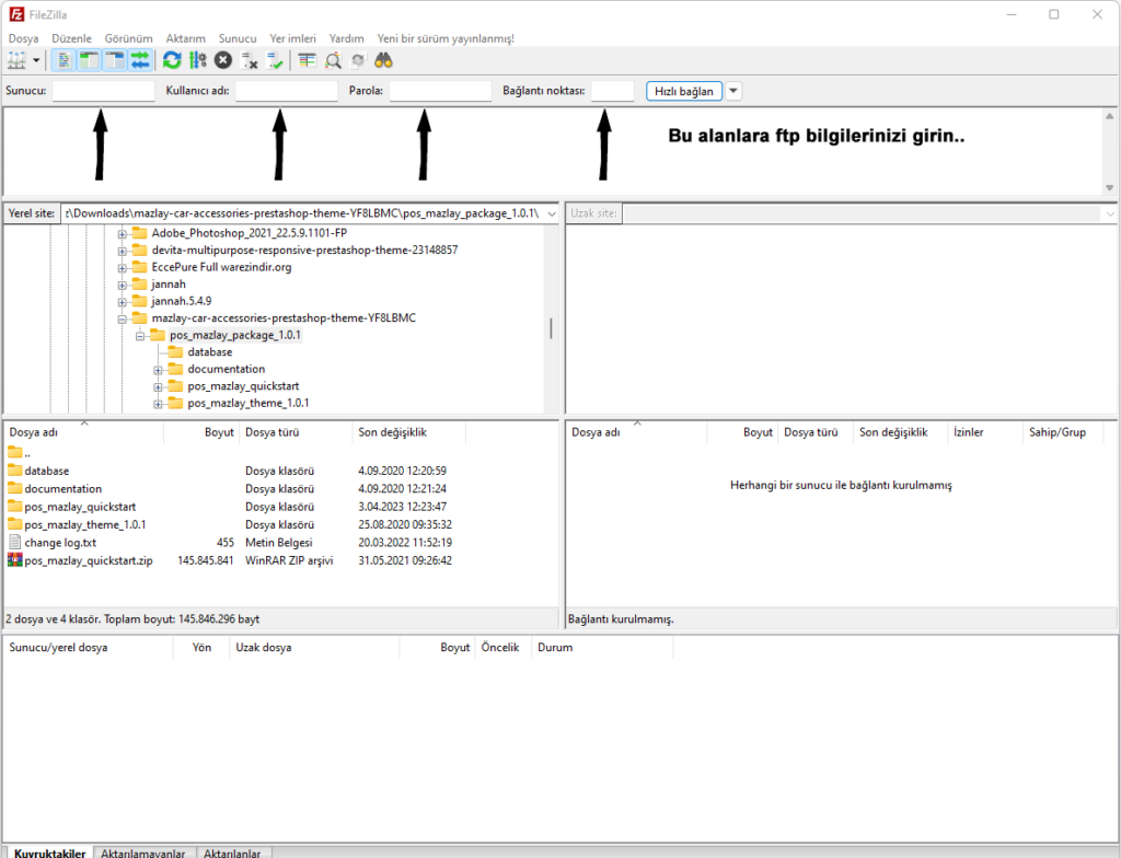 Filezilla ile aktarım